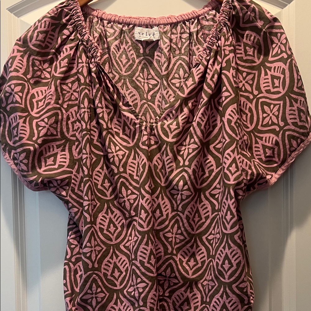 Velvet by Graham & Spencer Pink and Brown Patterned Blouse - Picture 2 of 6
